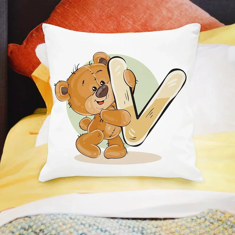 Axyaa Cartoon Bear Alphabet Print Cushion Cover - Children's Room Decor
