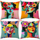 Axyaa Women Face Art Pattern Pillow Cover for Sofa, Bedroom, Car - Colorful & Artistic