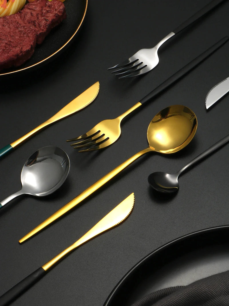 Axyaa 30-Piece Stainless Steel Cutlery Set for Dining Banquets