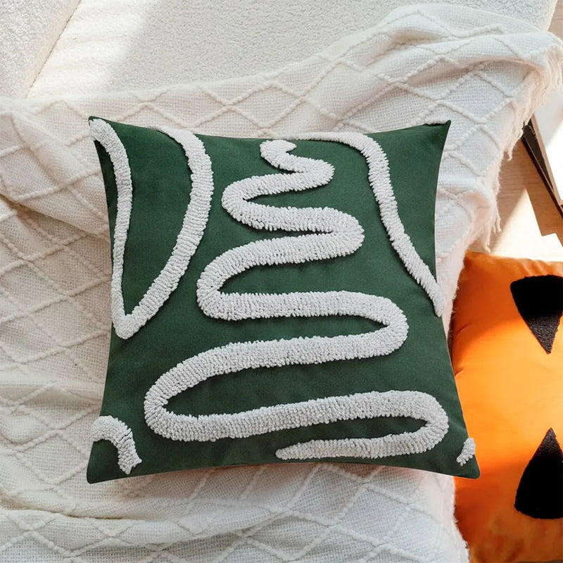 Christmas Boho Green Red 45x45 Tufted Pillow Cover, Farmhouse Sofa Decor, Axyaa Brand