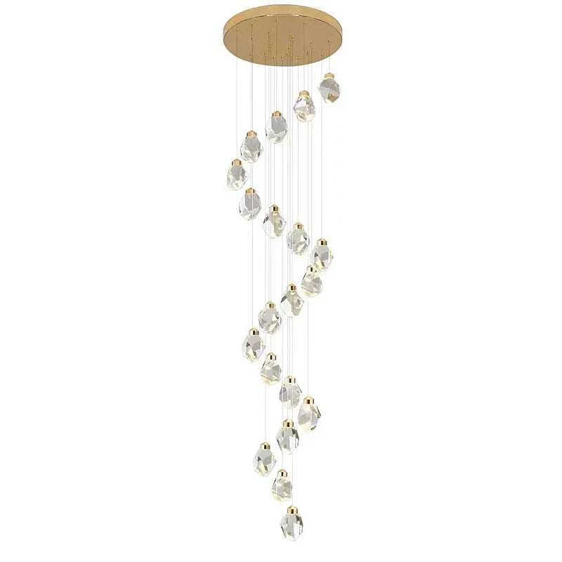 Axyaa Crystal Copper Duplex Chandelier for Long Villa Attic - Large Pendant Light