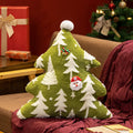 Axyaa Festive Christmas Tree Plush Pillow Cushion - Red Green Jacquard Print