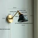 Axyaa Brass Swing Arm LED Wall Light Fixture with Pull Chain Switch, Modern Clear Glass Bedside Lamp