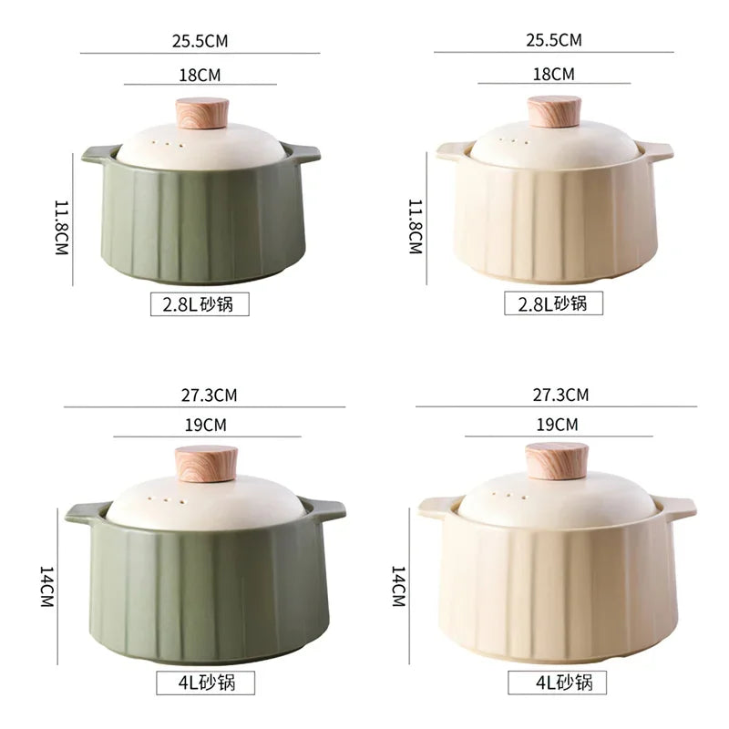 Axya Ceramic Casserole Pot for Soups and Sauces, Beige Green Cookware