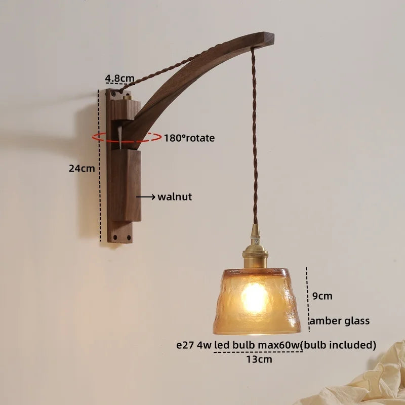 Axyaa Nordic LED Wall Sconce Walnut Copper Stair Light - Modern Home Decor
