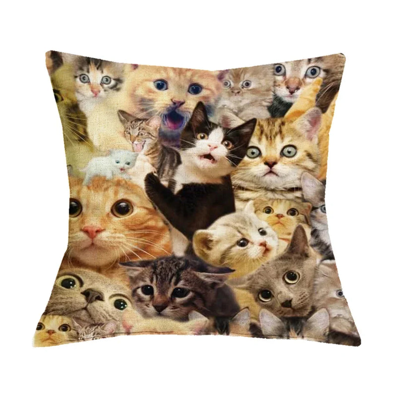 British Cat Golden Retriever Print Linen Cushion Cover - Axyaa Home Decor