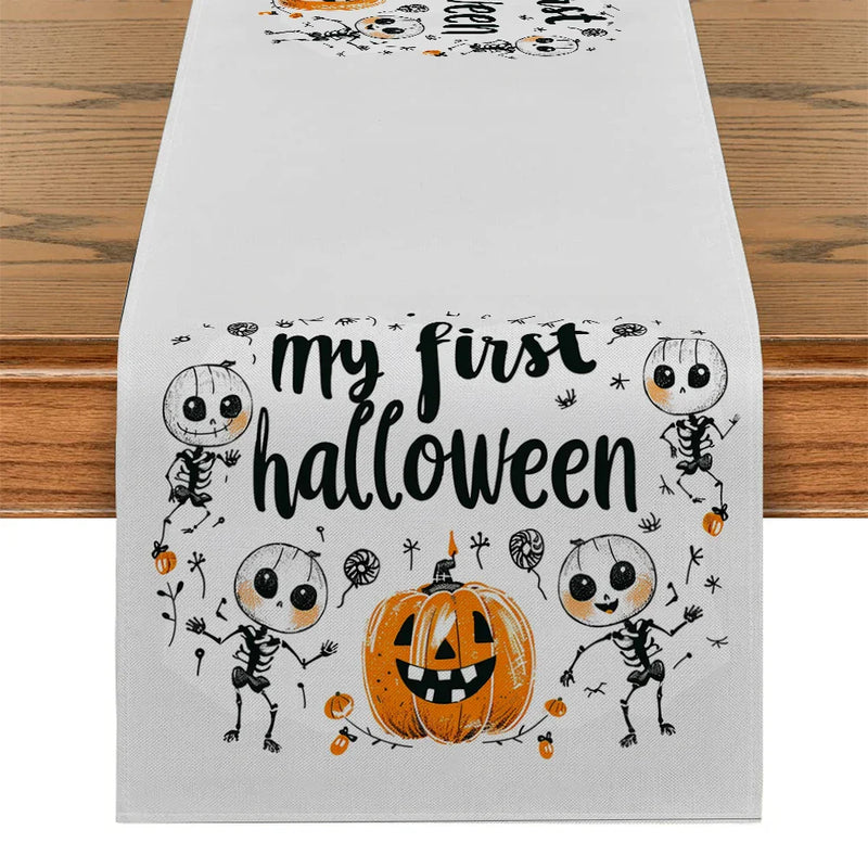 Axyaa Halloween Jack-o'-lantern Skull Table Runner for Kitchen Dining Decor