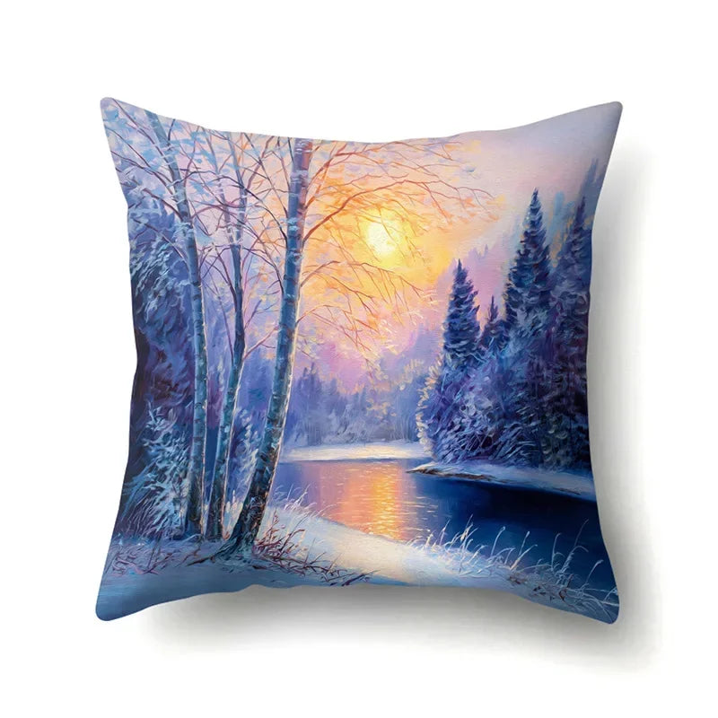 Axyaa Snowflake Christmas Cushion Cover 45*45cm - Four Seasons Scenery Decoration Pillow Case