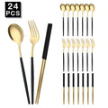 Axyaa Luxury Golden Korean Stainless Steel Dinnerware Set 24Pcs