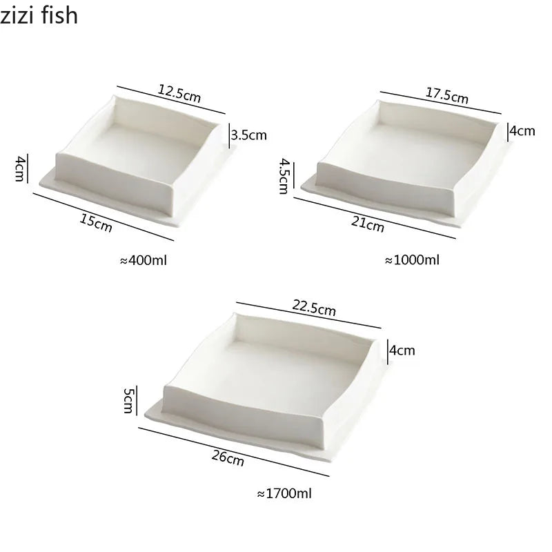 Axya White Ceramic Square Dining Plate for Molecular Cooking and Specialty Tableware
