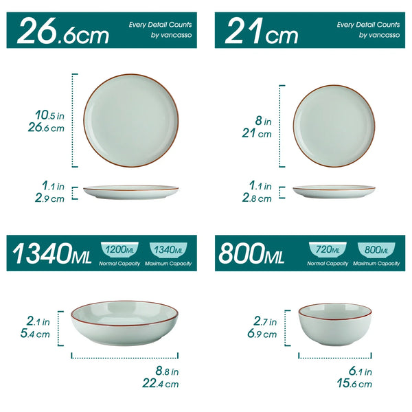 Axya Jade Glazed Ceramic Tableware Set for 4/8 Person