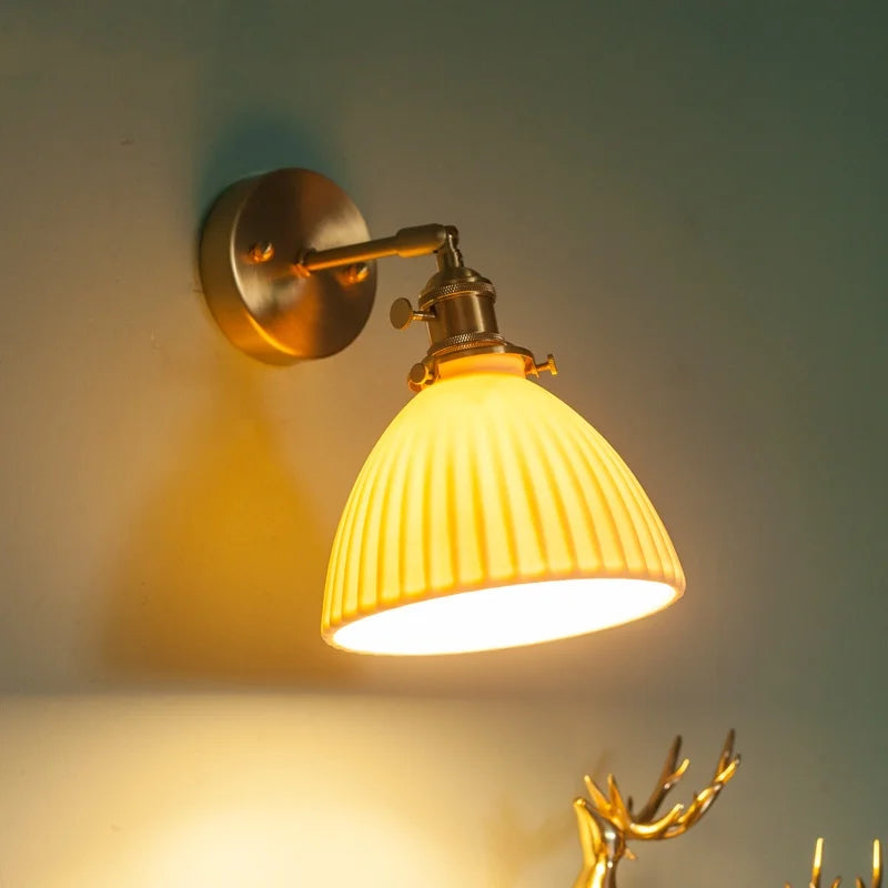 Axyaa Nordic LED Wall Lamps, Modern Copper Arm Ceramic Light for Living Room, Bedroom