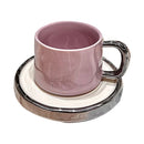 Axya Purple Ceramic Coffee Cup Set - Colored Couple Mugs & Saucers, Porcelain Milk Mug