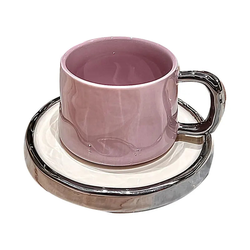Axya Purple Ceramic Coffee Cup Set - Colored Couple Mugs & Saucers, Porcelain Milk Mug
