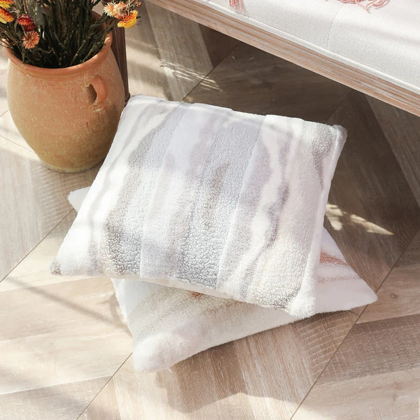 Axyaa Gray Gradient Imitation Rabbit Fur Cushion Cover for Home Sofa Decor