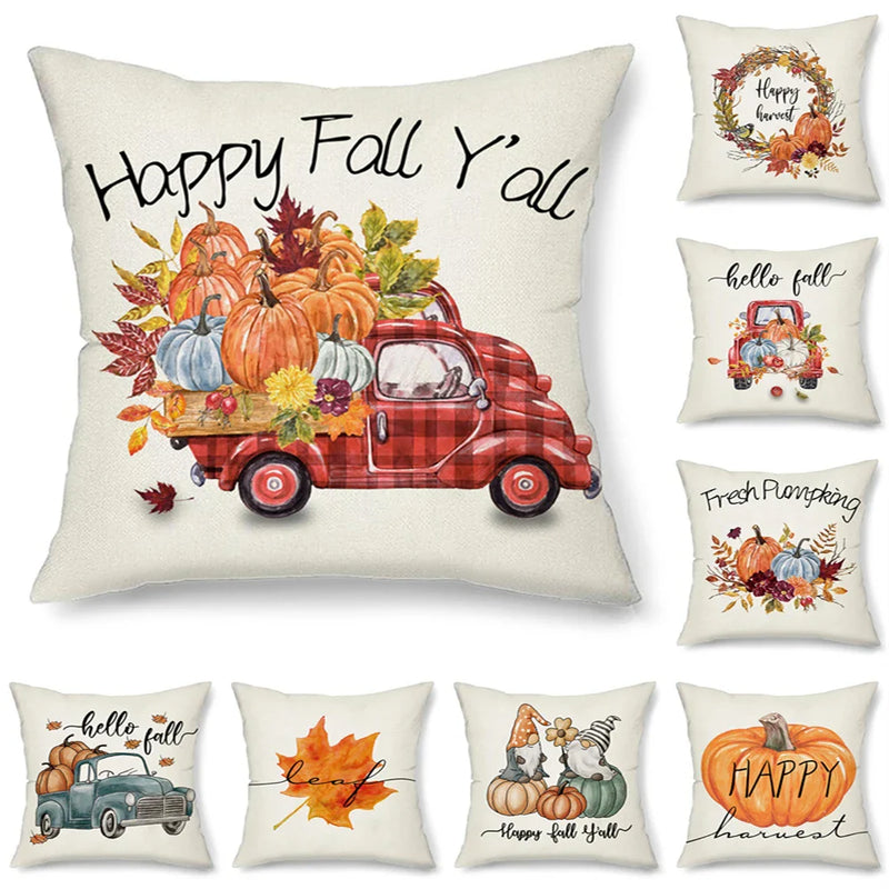 Harvest Pumpkin Truck Maple Leaf Pillow Case for Autumn Home Decor - Axyaa