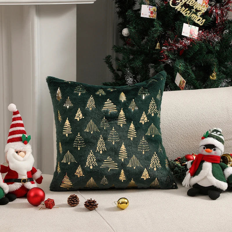 Axyaa Beige Christmas Cushion Cover 30x50cm Home Decor Hot Stamping Tree Pillowcase