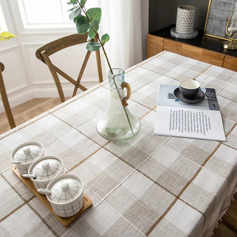 Axyaa Plaid Cotton Linen Tablecloth - Soft Waterproof Rectangle Home Decor