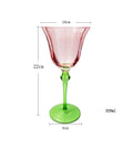 Axyaa Pink Flower Green Stem Glass Goblet - 320ml Vintage Style