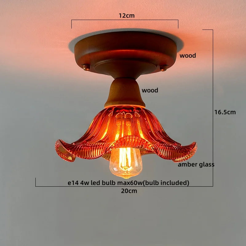 Axyaa Glass Wood LED Ceiling Lights Modern Plafondlamp for Living Room & Corridor