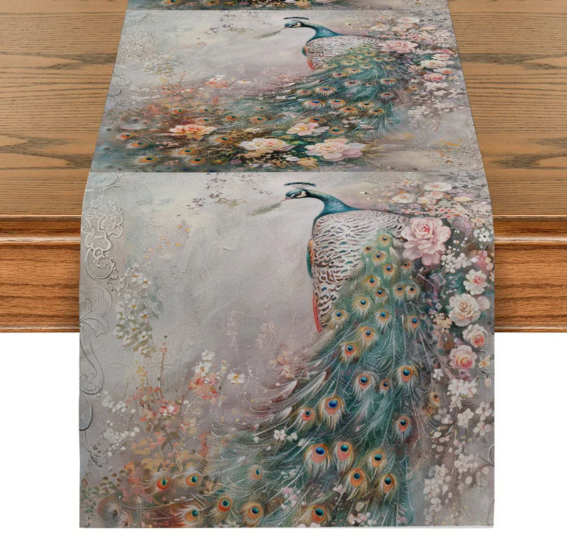 Axyaa Peacock Plant Table Runner: Elegant Dining and Wedding Decor