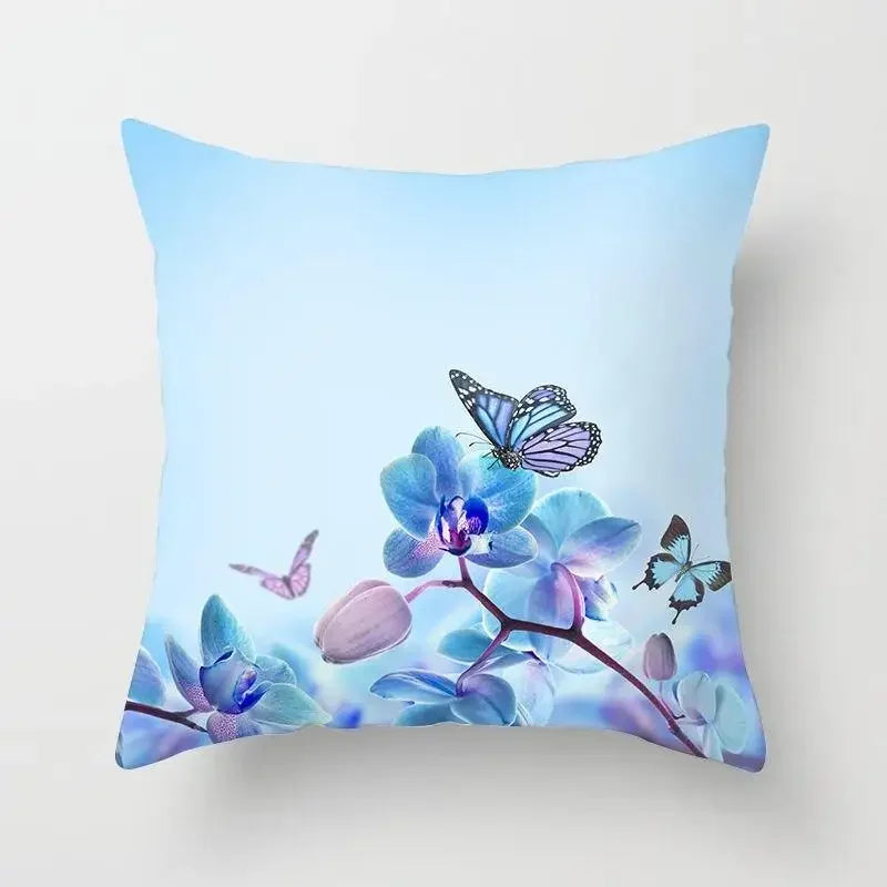 Axyaa Butterfly Flower Polyester Cushion Cover