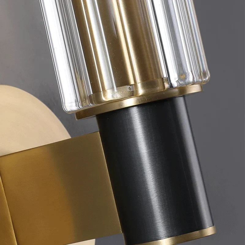 Axyaa Retro Nordic Iron LED Wall Lamp in Golden with Glass Background