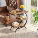 Axyaa Industrial 3-Tier C-Shaped End Table with Storage Shelves