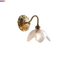 Axyaa Glass Brass LED Wall Light with Clear Flower Shade - White Luxury Room Decor