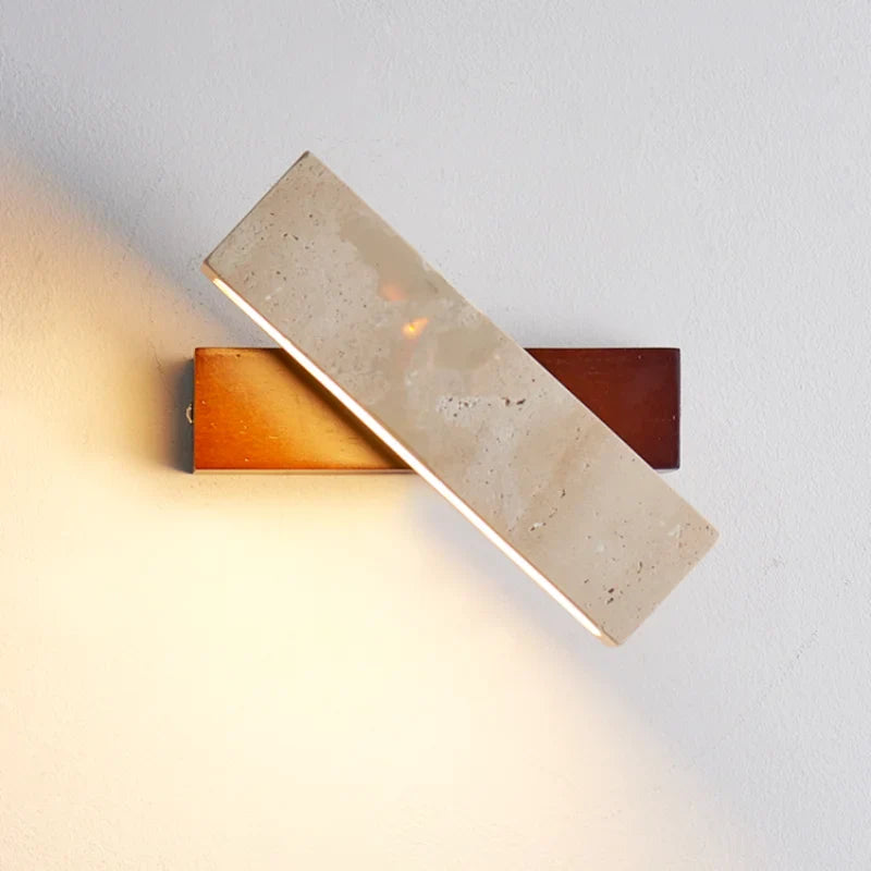 Axyaa Yellow Stone Wood Nordic LED Wall Light with Pull Chain Switch