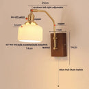 Axyaa Walnut Wood LED Wall Light Fixture Glass Pull Chain Switch