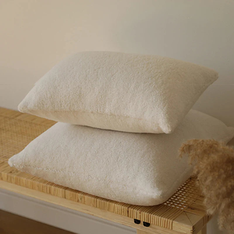 Axyaa Teddy Faux Fur Cushion Cover 30x50 Throw Pillow Cover White Sofa Decor