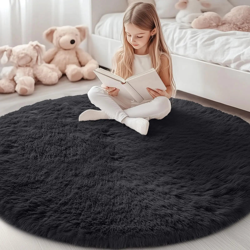 Axyaa Plush Round Carpets: Non-Slip, Washable Rugs for Living Room & Bedroom