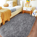 Axyaa Fluffy Plush Tie Dye Gray Oval Carpet - Bedroom & Living Room Home Decoration Rug