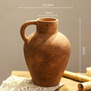 Axyaa Retro Pottery Vase with Geometric Handle for Home Decor