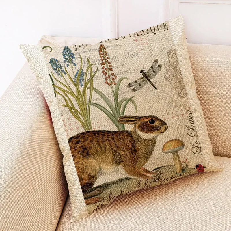 Axyaa Retro Flower Bird Linen Pillowcase Car Seat Cushion Cover Living Room Sofa