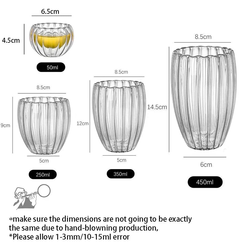Axya Striped Double Wall Glass Mug for Coffee Tea Espresso Wine.