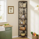 Axyaa 7-Tier Tall Corner Bookcase: Industrial Slim Bookshelf for Small Spaces