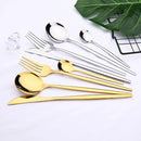 Axyaa 12-Piece Black Gold Stainless Steel Cutlery Set for Parties and Kitchens