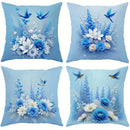 Axyaa Blue Floral Bird Pillow Covers - Stylish Sky Blue Cushion Cases with Birds & Flowers