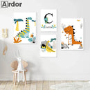 Axyaa Dinosaur Alphabet Number Custom Name Canvas Print Kids Room Decor