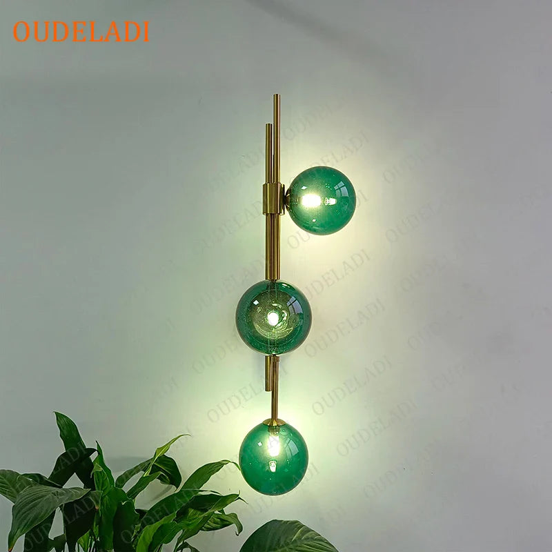 Nordic Axya Green Glass Ball Wall Lamps for Living Room, Bedroom & Hotel Aisle