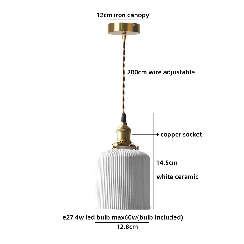 Axyaa White Ceramic LED Pendant Chandelier - Japanese Style Hanging Light