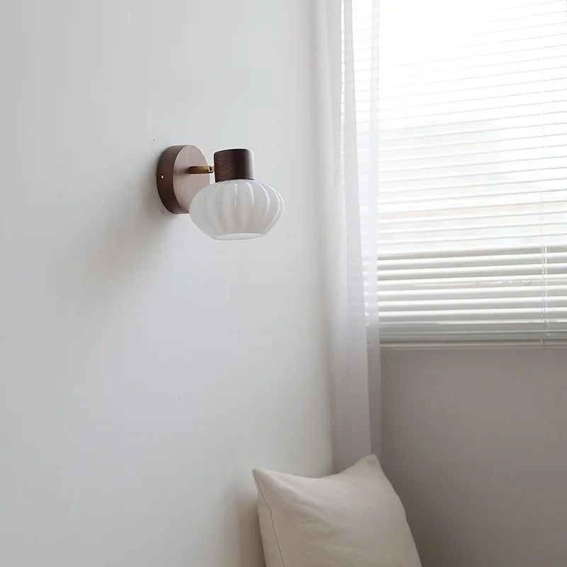 Axyaa White Glass LED Wall Light Pumpkin Stairs Modern Nordic Decor Bedside Lamp