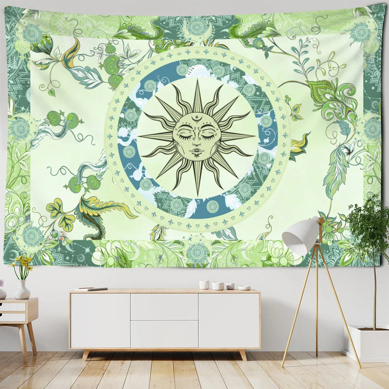 Sun Face Mandala Tapestry Wall Hanging Boho Decor - Axyaa