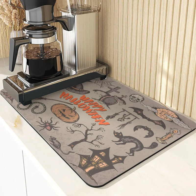 Axyaa Ghost Print Silicone Kitchen Coasters & Dish Mat