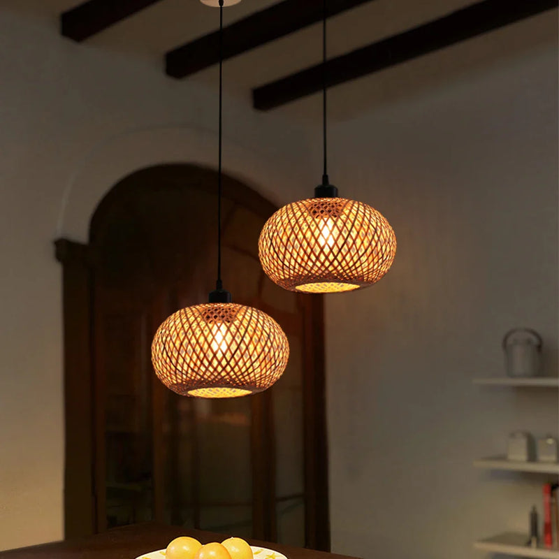 Rattan Bamboo Pendant Chandelier by Axyaa for Indoor Dining Room Lighting
