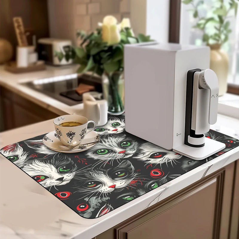 Axyaa Watercolor Cat Absorbent Draining Drying Mat