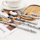 Axyaa 24Pcs Stainless Steel Cutlery Set with Imitation Wood Handle