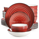 Axya Handpainted Red Stoneware Dinner Set with Spirals, 24/48-Piece Combi-Set